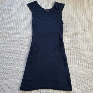 LA Made Women's Small Sleeveless Knit Dress Decorative Circular Ribbed Pockets